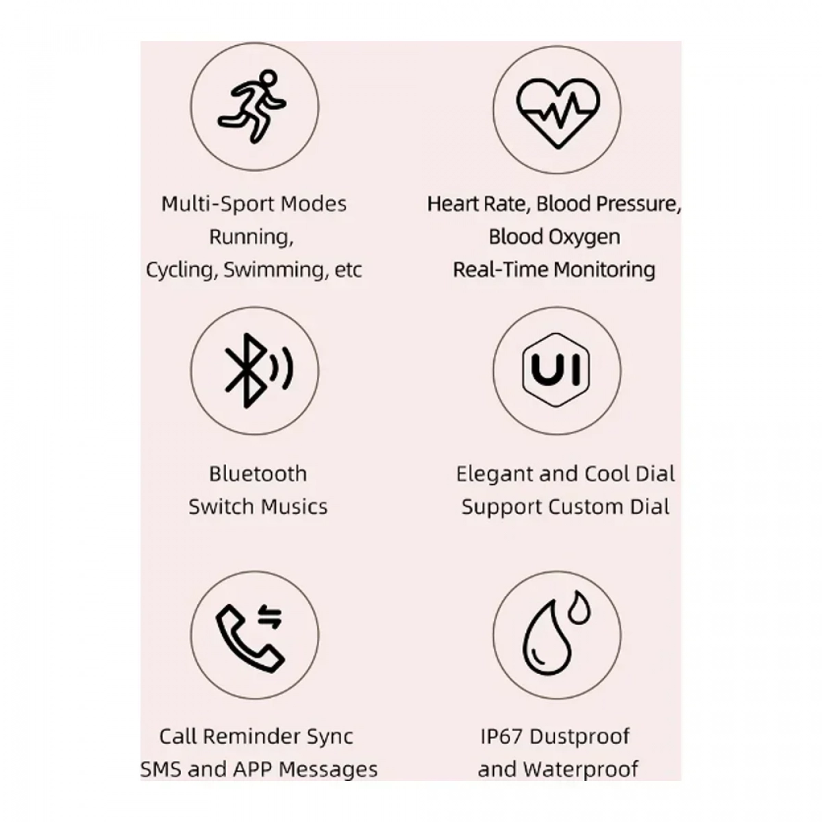 AWEI H6 - Heart Rate Smart Watch Sport Modes IPX67 Waterproof-Μαυρο