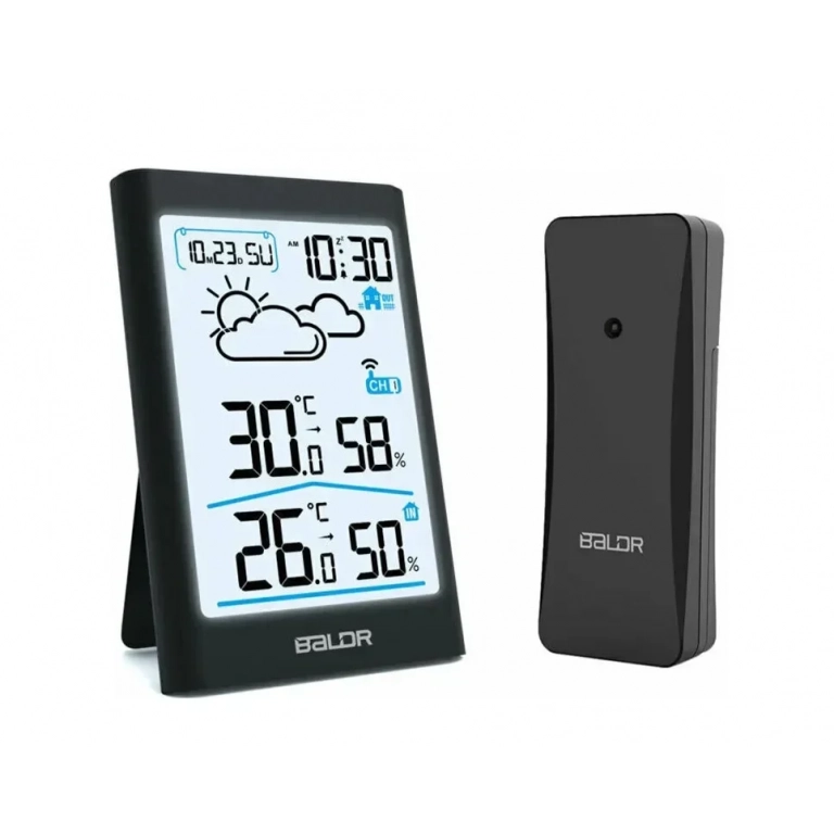 Ασύρματος Σταθμός Καιρού, Θερμόμετρο, Υγρασιόμετρο, Ξυπνητήρι Baldr B0341WST2H2, σε μαύρο χρώμα