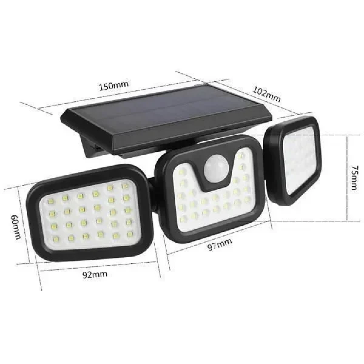 Τριπλός ηλιακός προβολέας LED με 74 smd με ανιχνευτή κίνησης JY-1725A OEM