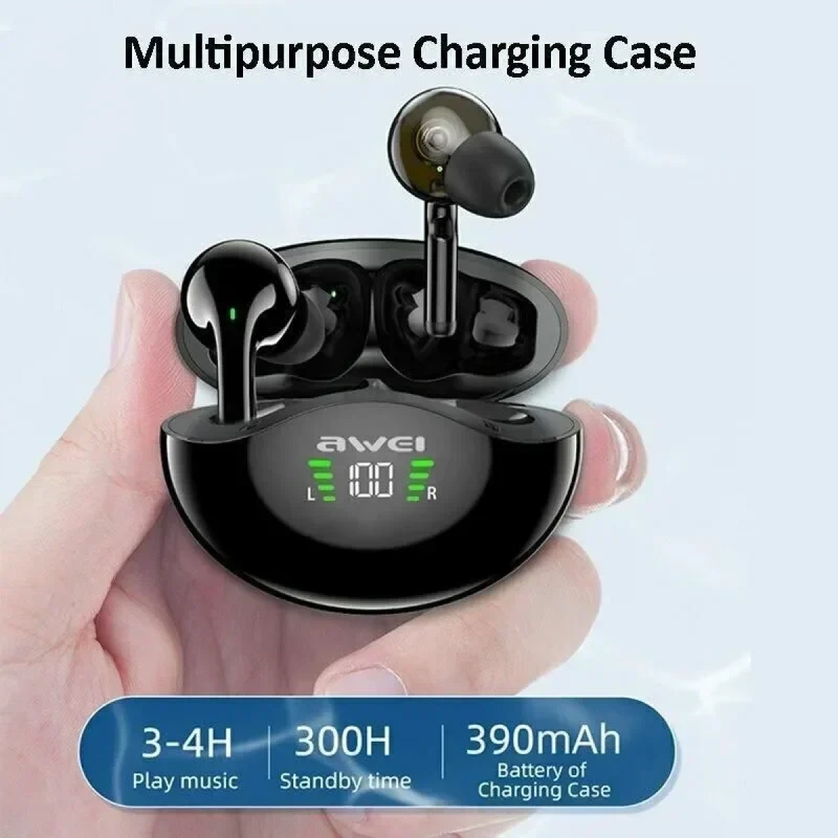 Ακουστικά Bluetooth Awei με Βάση Φόρτισης T12P TWS (Μαύρο)