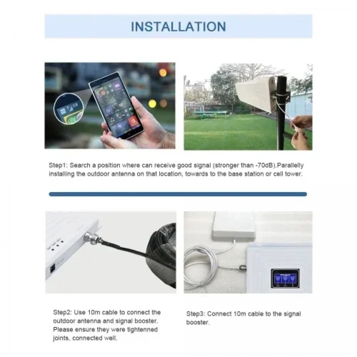 Ενισχυτής σήματος Mobile Signal Booster 2g 3g 4g With Patch Panel Antenna, Lmr300 Cable & Connectors