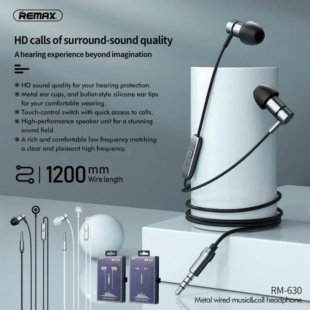 METAL WIRED EARPHONE RM-630 BLACK - Image 2