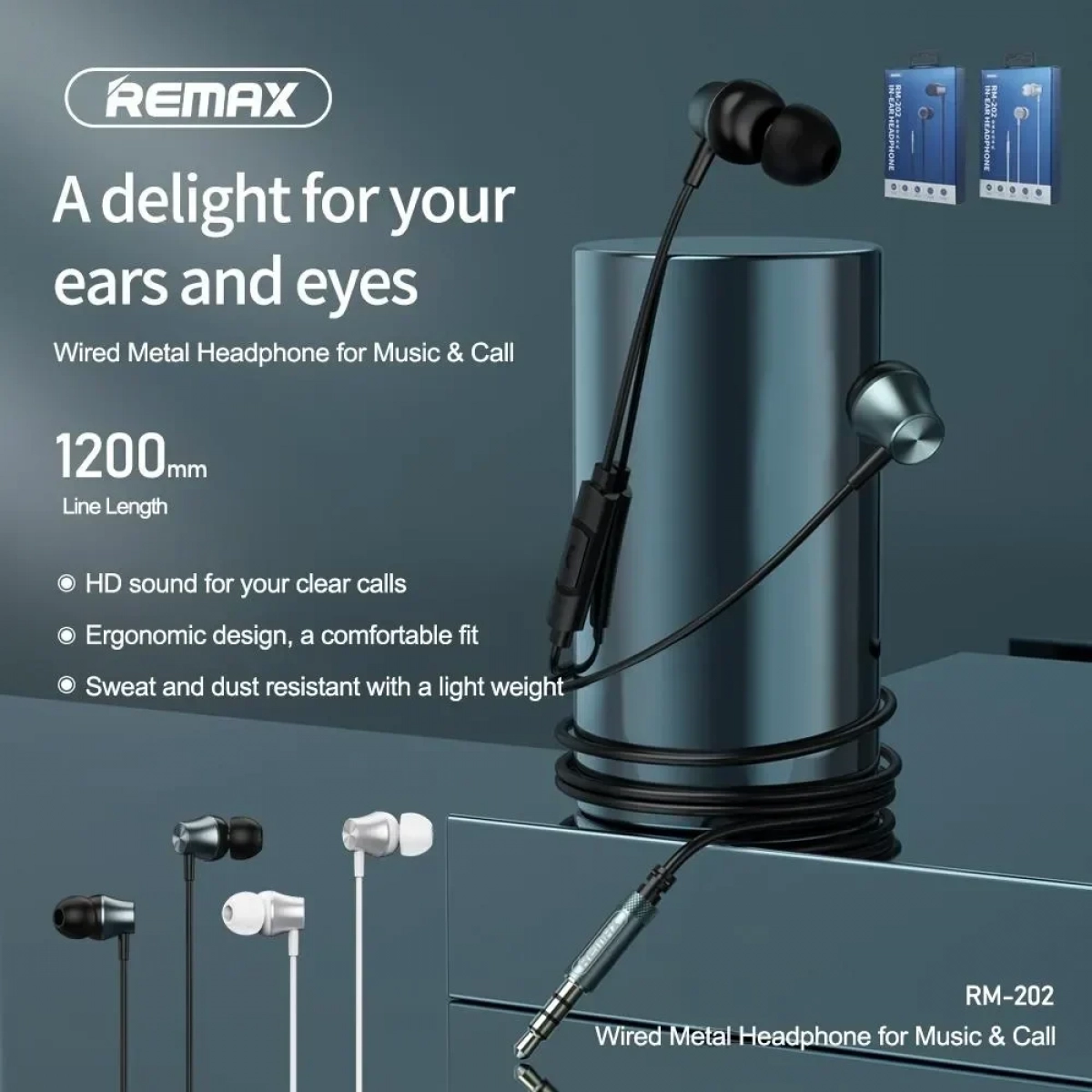 METAL WIRED EARPHONE RM-202 BLACK - Image 2