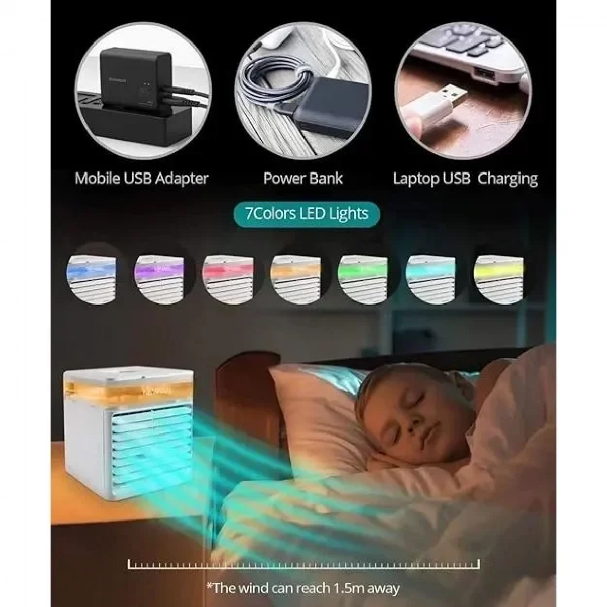 Φορητό mini air cooler με 3 ταχύτητες και RGB LED φως νυκτός Q-COOL6 Andowl