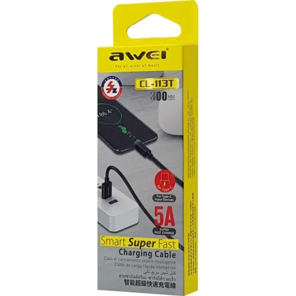 AWEI καλώδιο USB σε Type-C CL-113T, 5A, 0.30m, μαύρο