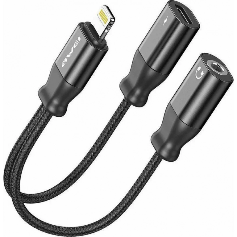 AWEI αντάπτορας Lightning σε Lightning & 3.5mm CL-73, 2A, μαύρος | AW-CL-73