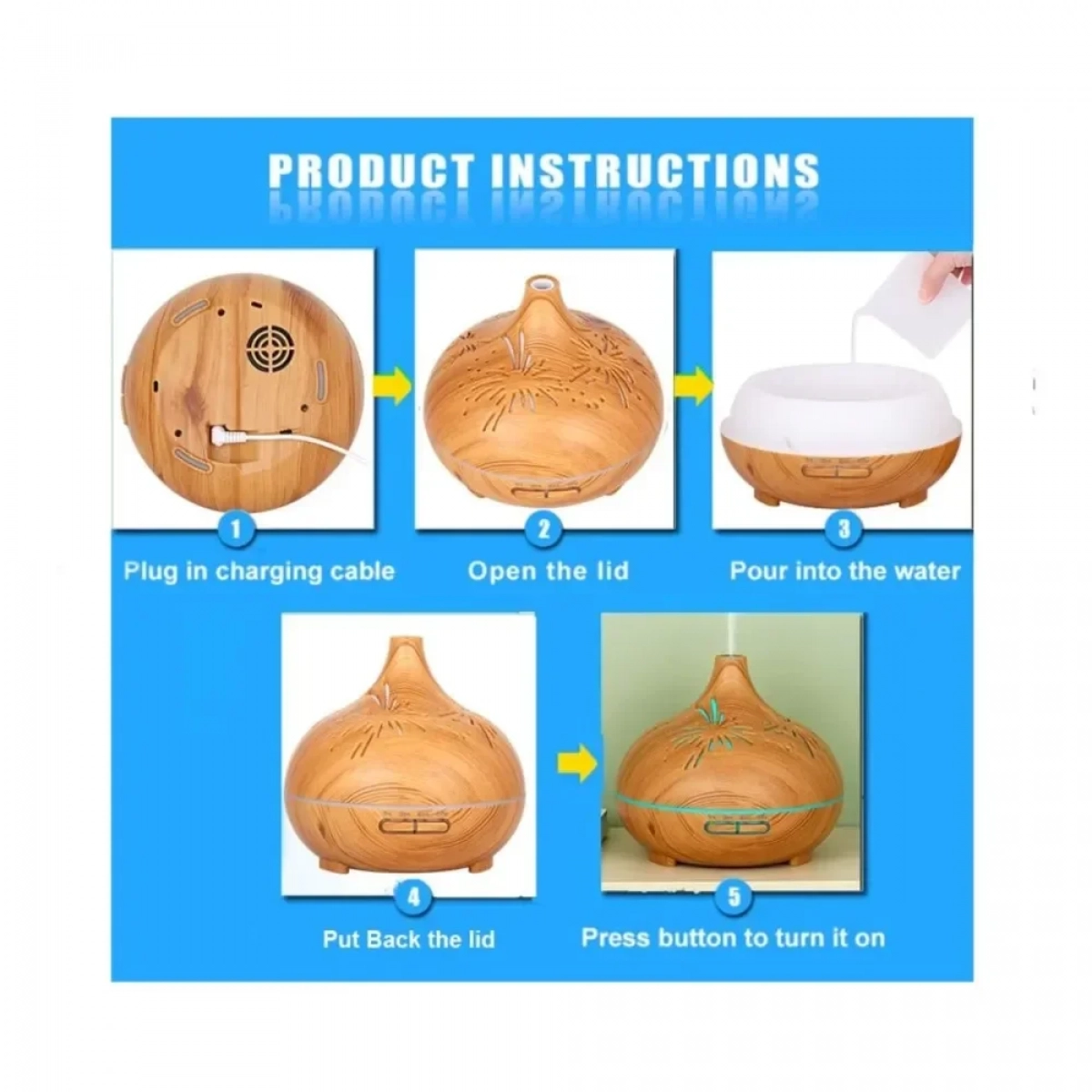 Επιτραπέζια Λάμπα Υπερήχων, Λειτουργία Aroma Diffuser 400 ml Led KP-1206