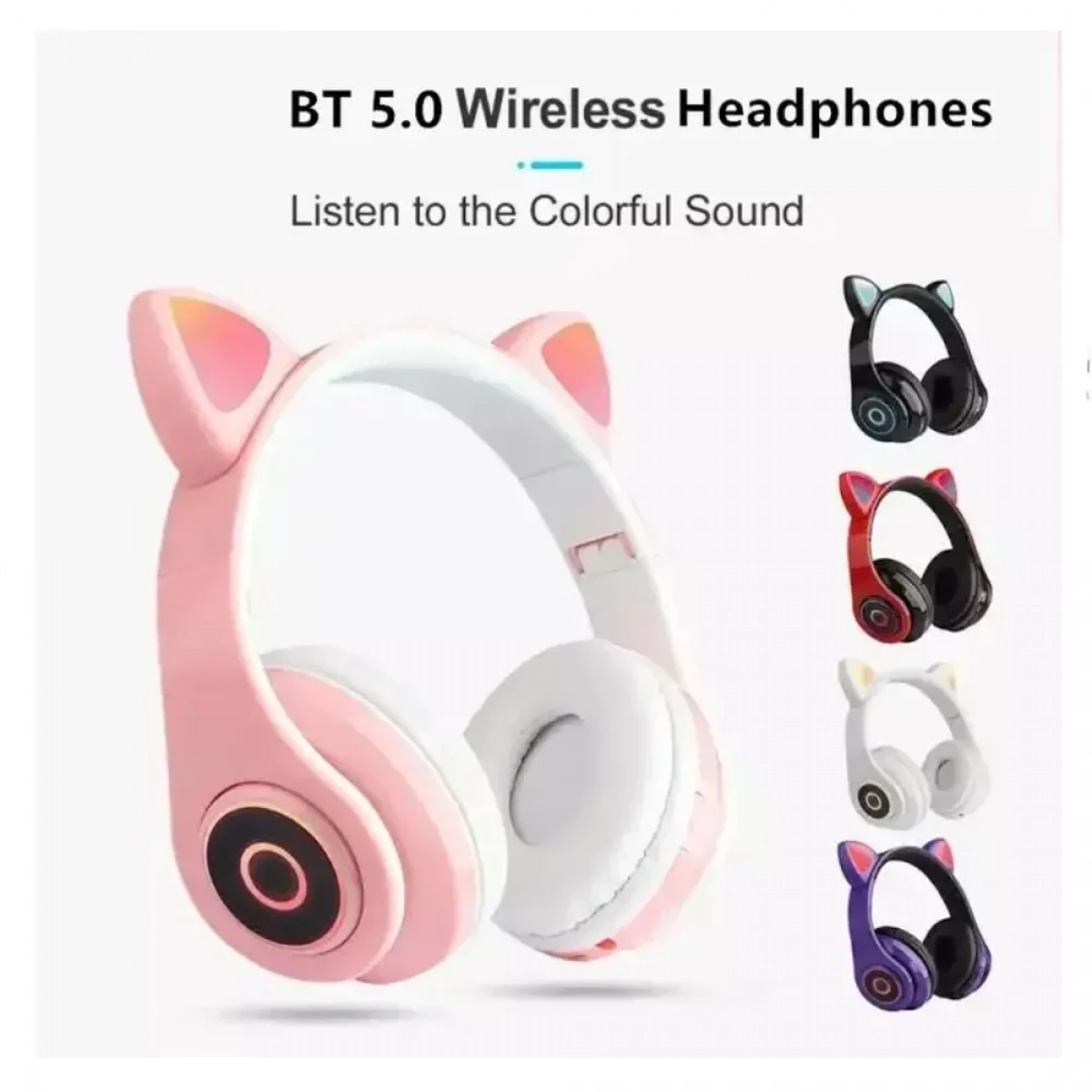 B39 Cat Ear Led Wireless Over Ear Ακουστικά Ροζ - Photo11