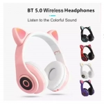 B39 Cat Ear Led Wireless Over Ear Ακουστικά Ροζ - Photo11