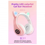B39 Cat Ear Led Wireless Over Ear Ακουστικά Ροζ - Photo6