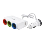 3 In 1 Car Lighter Socket 2-Port USB Charger Adapter With Switch - λευκός