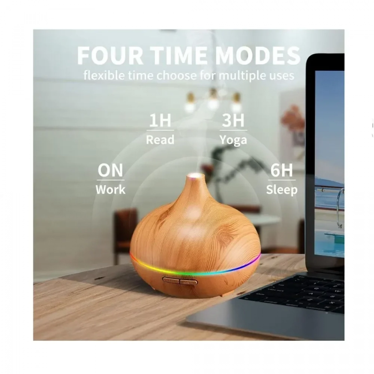 Επιτραπέζια Λάμπα Υπερήχων, Λειτουργία Aroma Diffuser 400 ml Led KP-1206 - Photo6