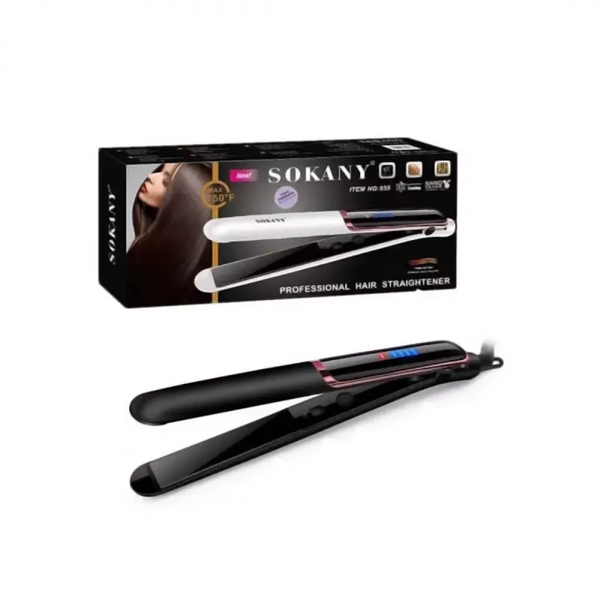 Sokany 955 Professional Hair Straightener, σε λευκό χρώμα