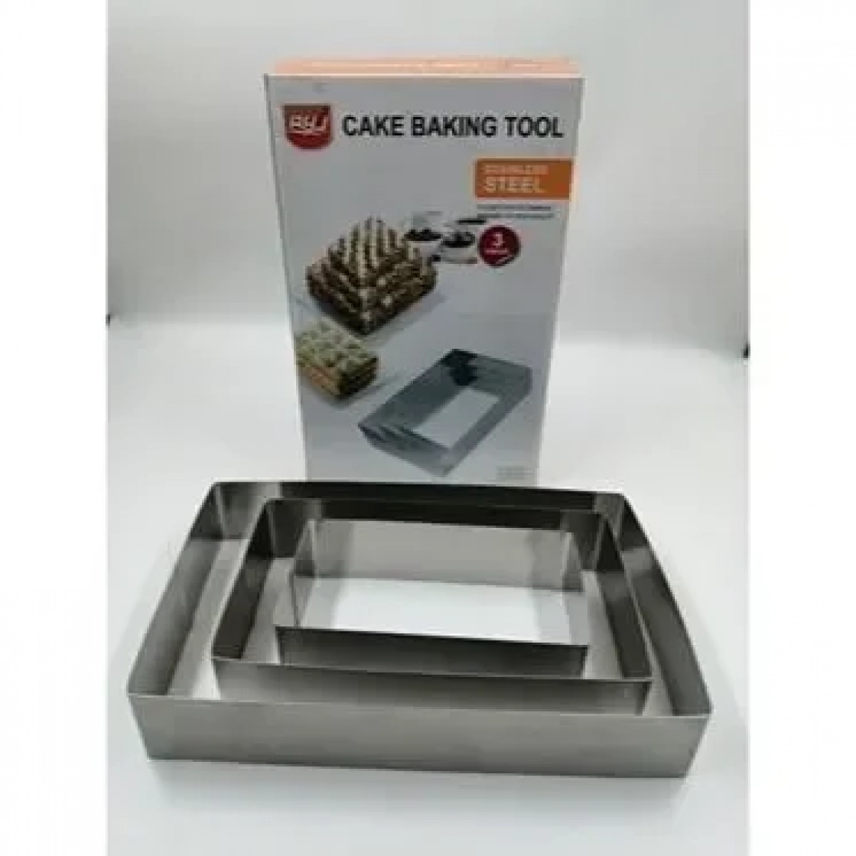 Cake Baking Tool-Τσέρκια Ορθογώνια Ανοξείδωτα 3τμχ