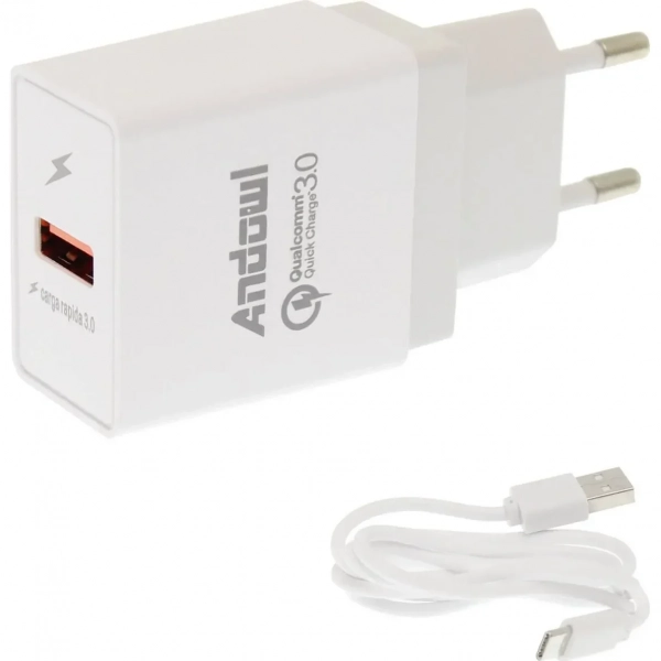 Φορτιστής με Θύρα USB-A και Καλώδιο USB-C Quick Charge 3.0 Andowl AN-Q-W061B