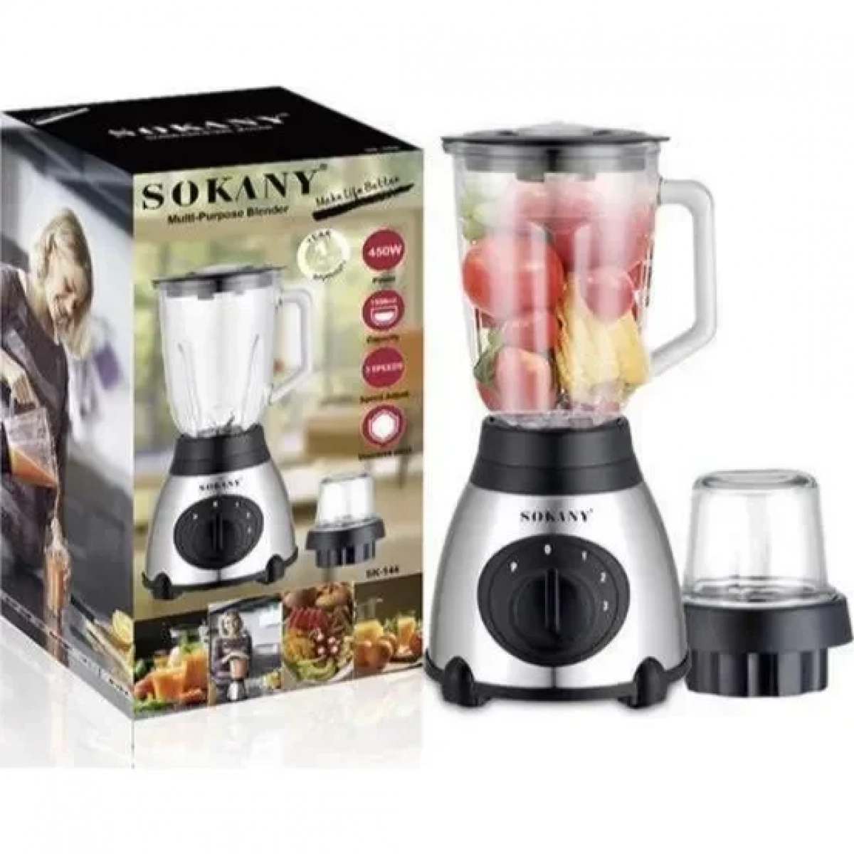 Sokany SK-148S Μπλέντερ για Smoothies με Γυάλινη Κανάτα 1.5lt και Ισχύ 400Watt