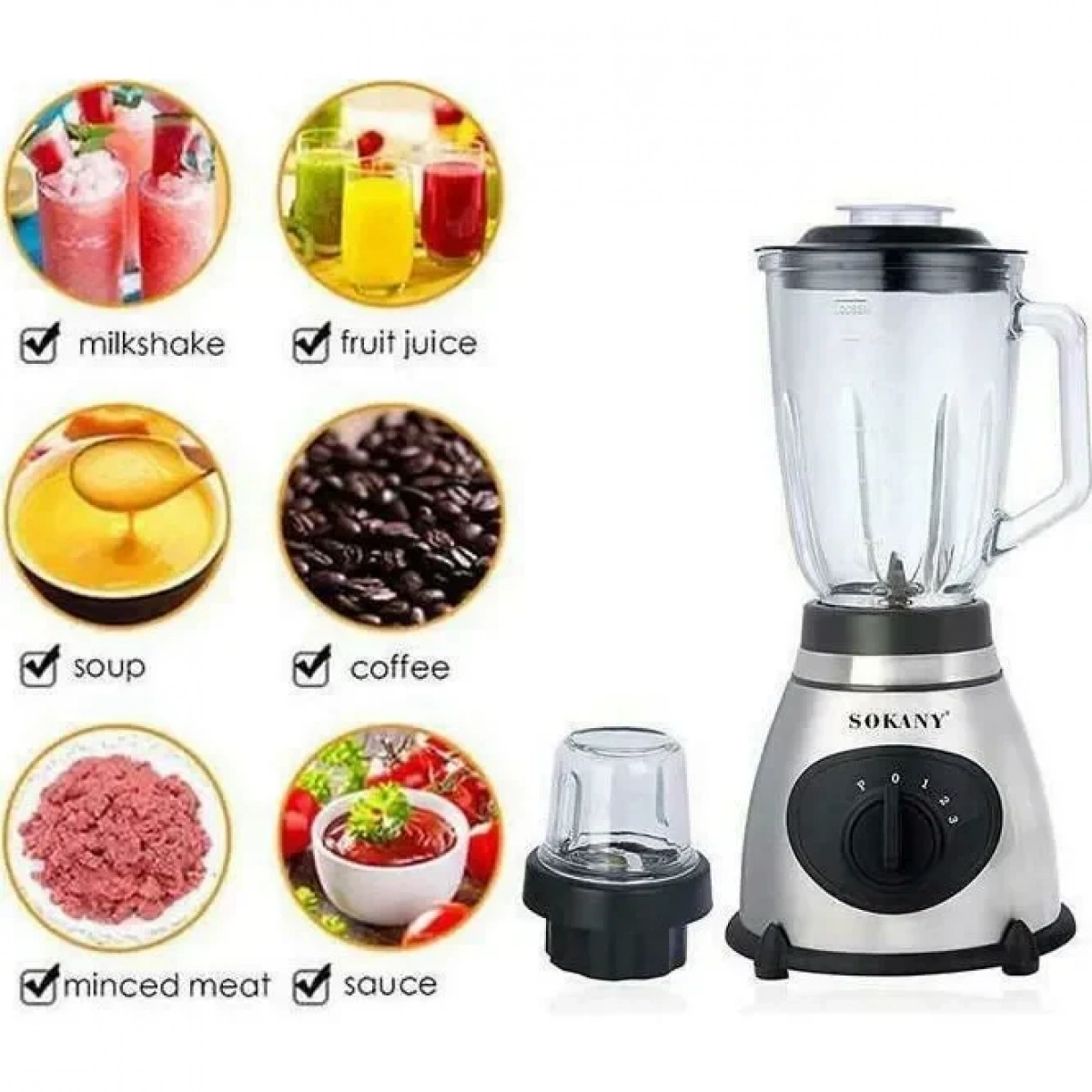 Sokany SK-148S Μπλέντερ για Smoothies με Γυάλινη Κανάτα 1.5lt και Ισχύ 400Watt
