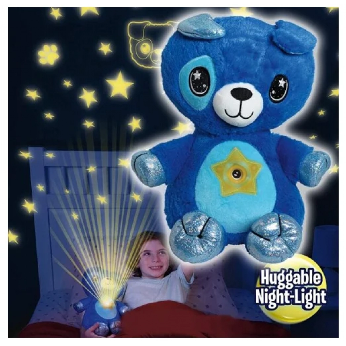 Starry Teddy Προτζέκτορας Αστεριών, Λούτρινο Αρκουδάκι 30cm & Νυχτερινό Φωτιστικό LED Νανουρίσματος - Μπλε Bear - Image 5