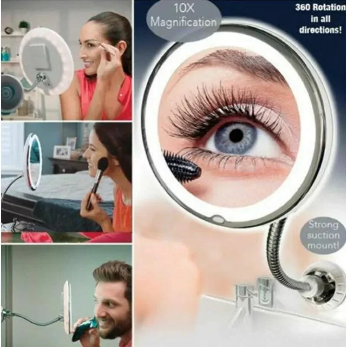 Μεγενθυντικός Καθρέφτης Με Φωτισμό Led Και Βάση Με Βεντούζα - Flexible Mirror