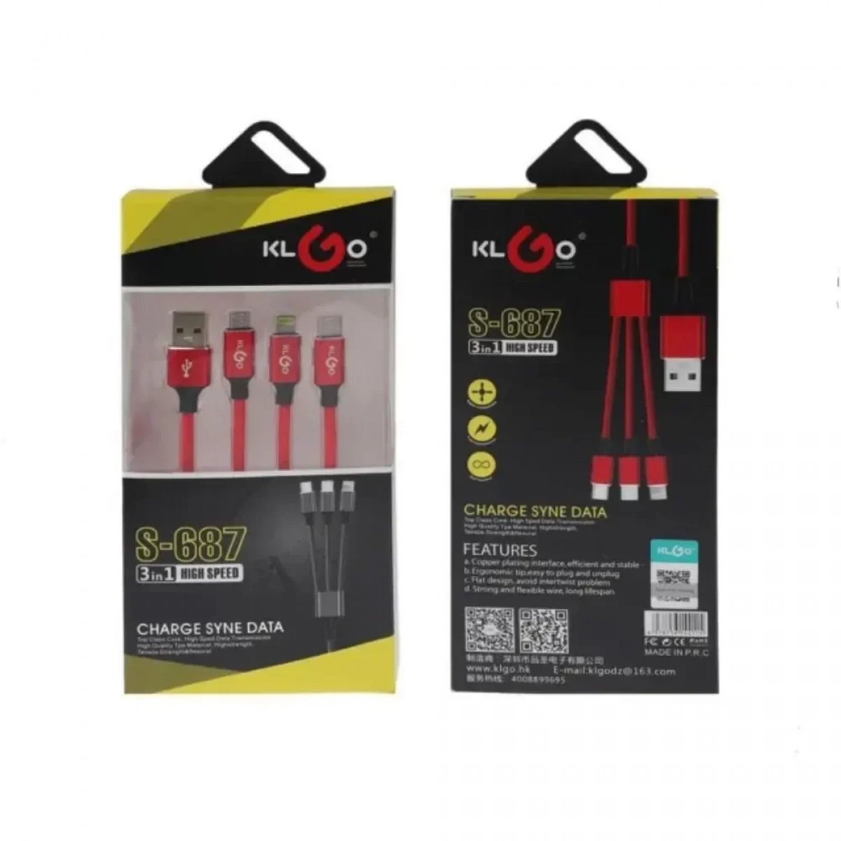 Καλώδιο USB σε Lightning / Type-C / micro USB Χρώμα Μαύρο 1μ. (S-687) - Photo4