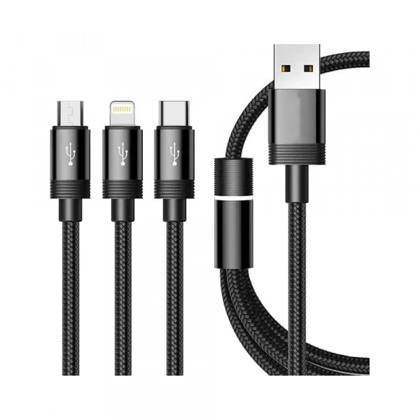 Καλώδιο USB σε Lightning / Type-C / micro USB Χρώμα Μαύρο 1μ. (S-687)