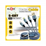 Καλώδιο USB σε Lightning / Type-C / micro USB Χρώμα Μαύρο 1μ. (S-687)