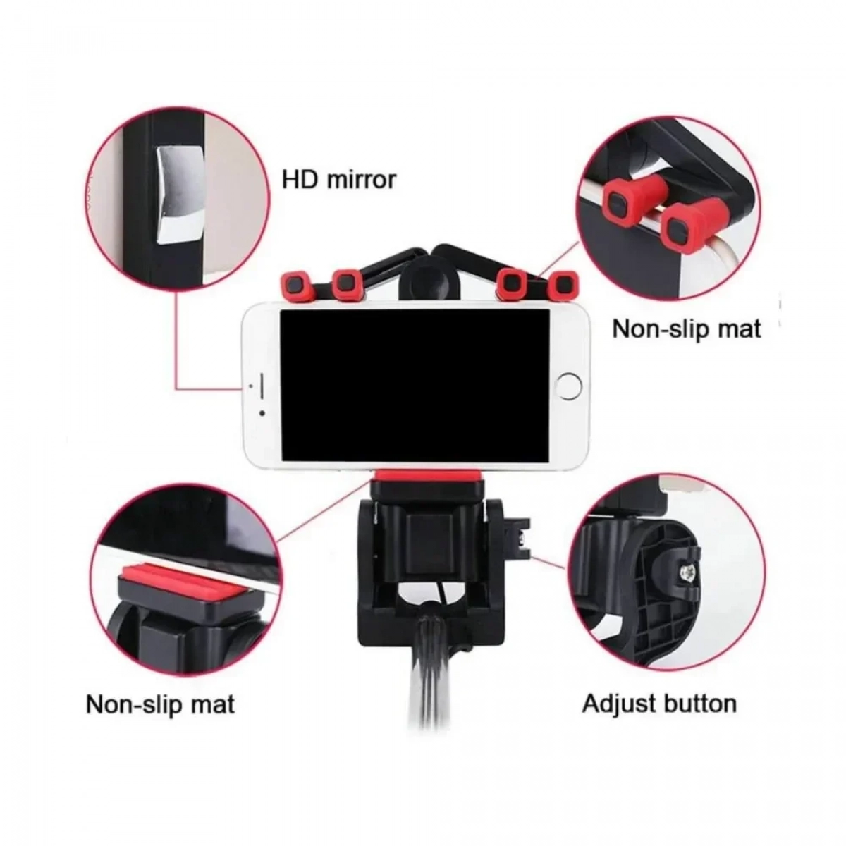 Bluetooth Selfie Stick 360° με Χειριστήριο και Καθρέφτη – iPhoto Μαύρο