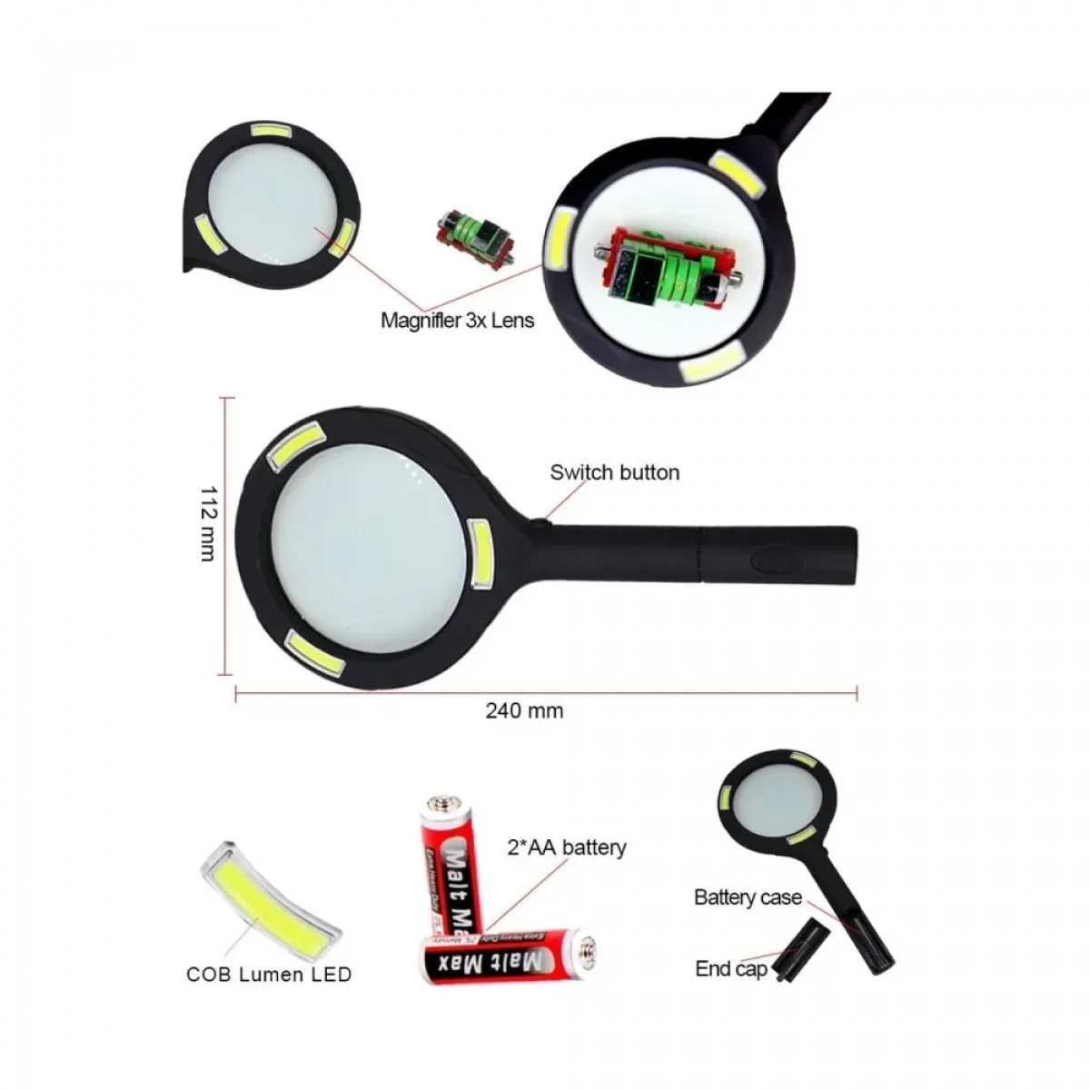 Μεγεθυντικός Φακός Χειρός με 3 Φώτα LED - Image 3