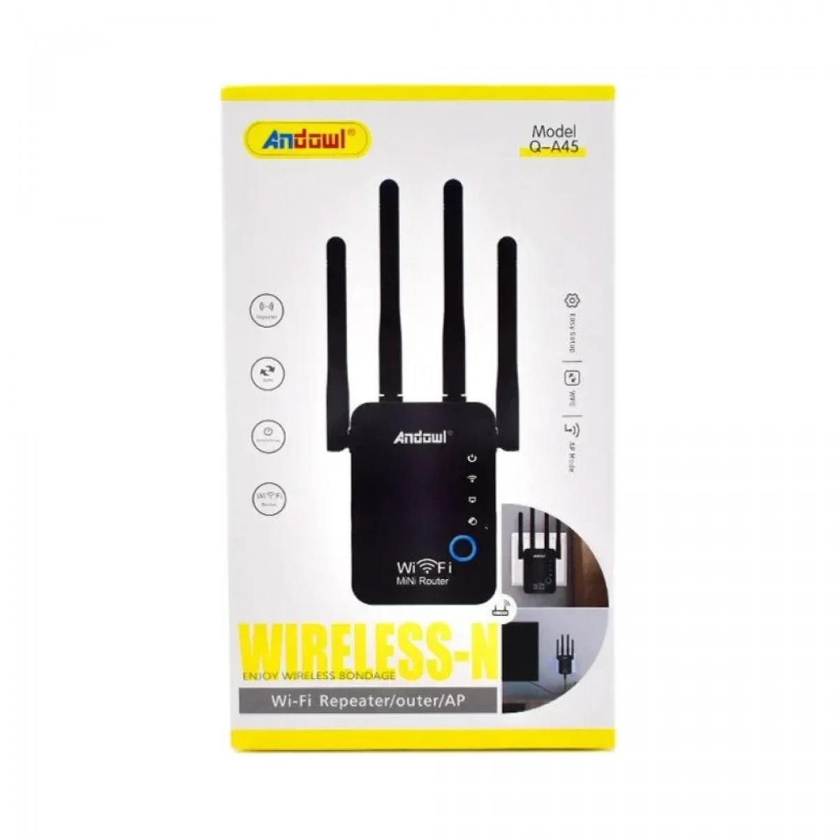 Ασύρματο WiFi N Router/Repeater 300Mbps WPS Andowl Q-A45 – Μαύρο
