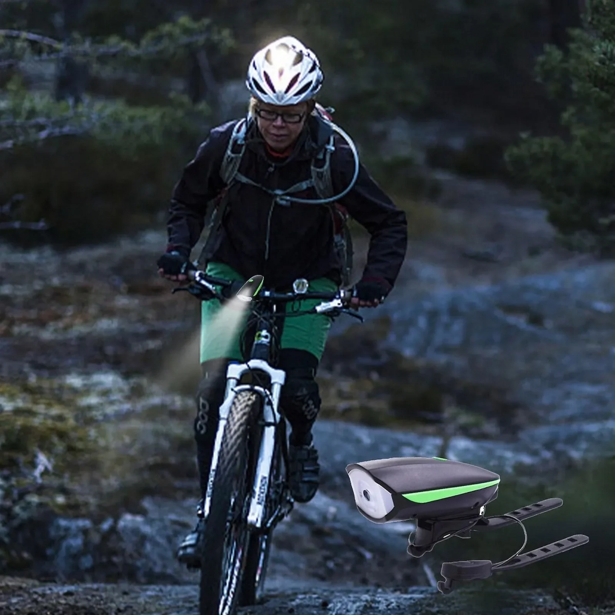 Bicycle 7588 Horn and Light, Κόρνα και Φως Ποδηλάτου Black / Green