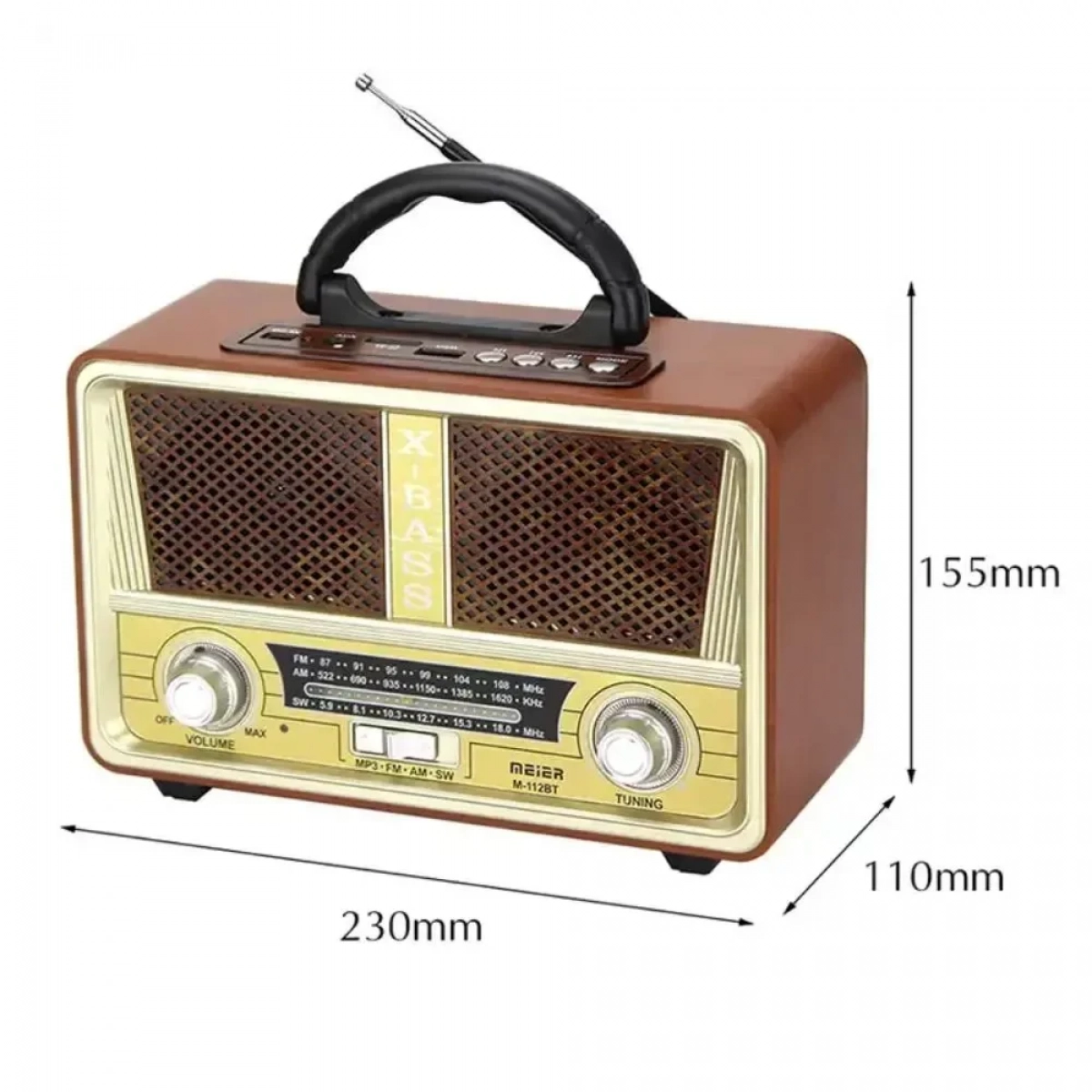 ΦΟΡΗΤΟ ΗΧΕΙΟ ΤΥΠΟΥ MINI SD VINTAGE STYLE ΜΕ ΡΑΔΙΟΦΩΝΟ AM FM M112BT Dark Brown - Photo3