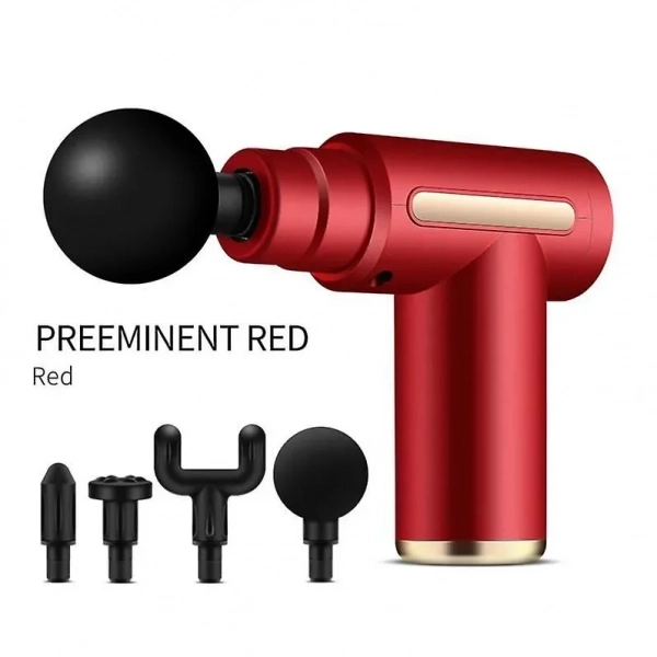 OEM MINI MASSAGE GUN Συσκευή Μασάζ Για Το Σώμα Με 4 Κεφαλές - RED
