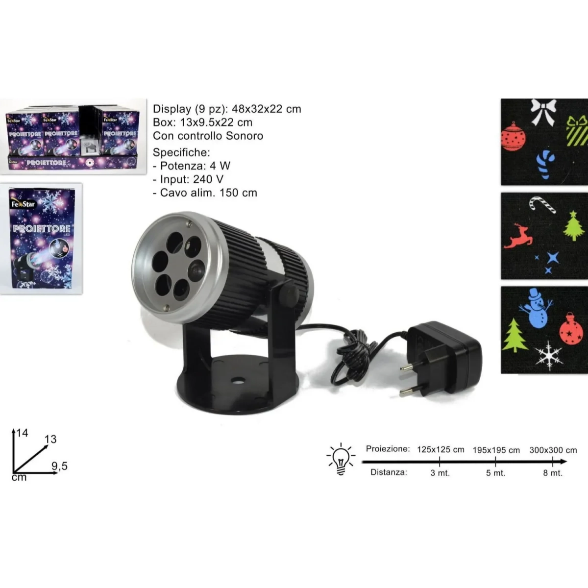 Προτζέκτορας 4LED 4 Slides διαφορετικά σχέδια 8.5x9.5x14.5 cm