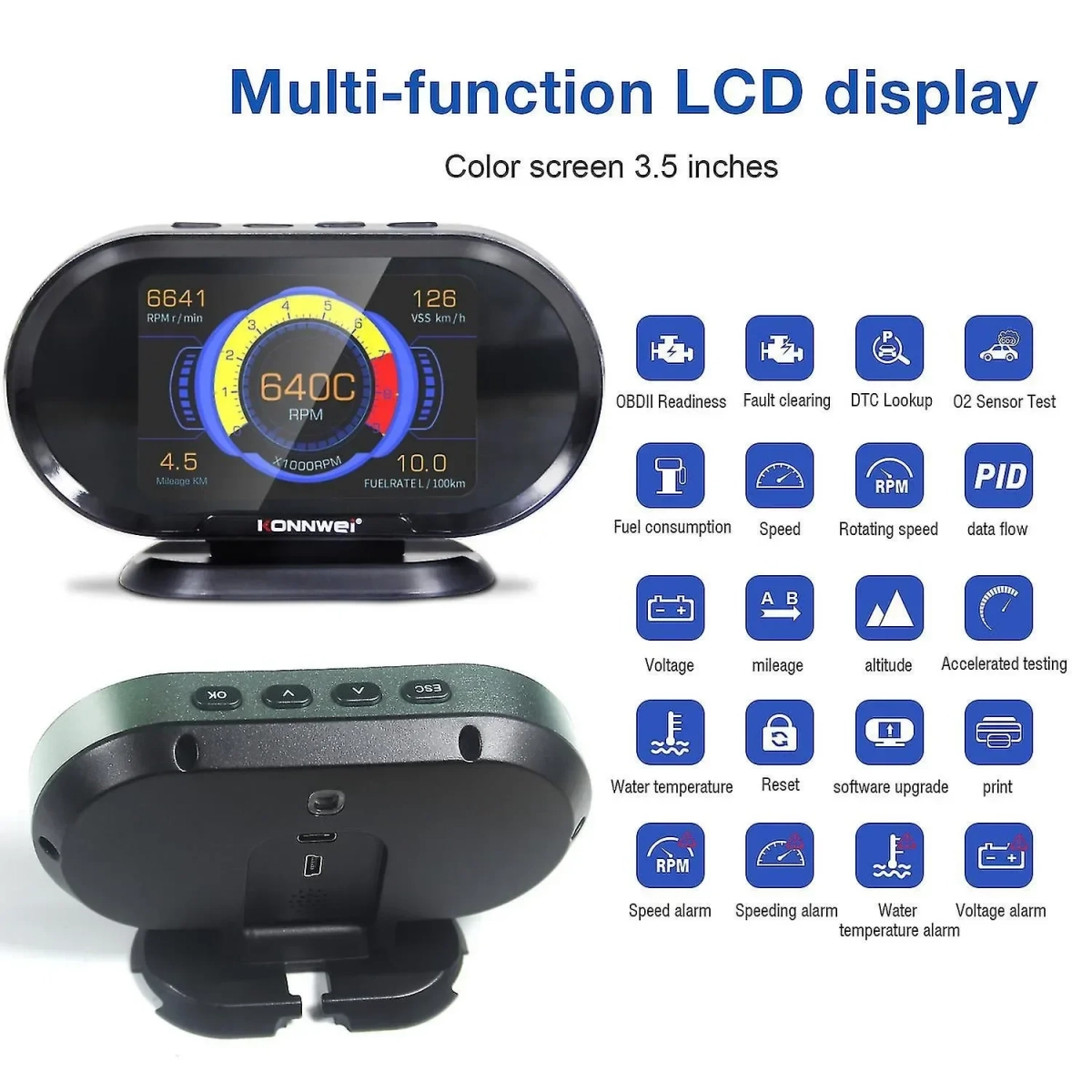 Konnwei οθόνη ενδείξεων αυτοκινήτου OBDII KW206 Smart Head-Up Display Speed Monitoring