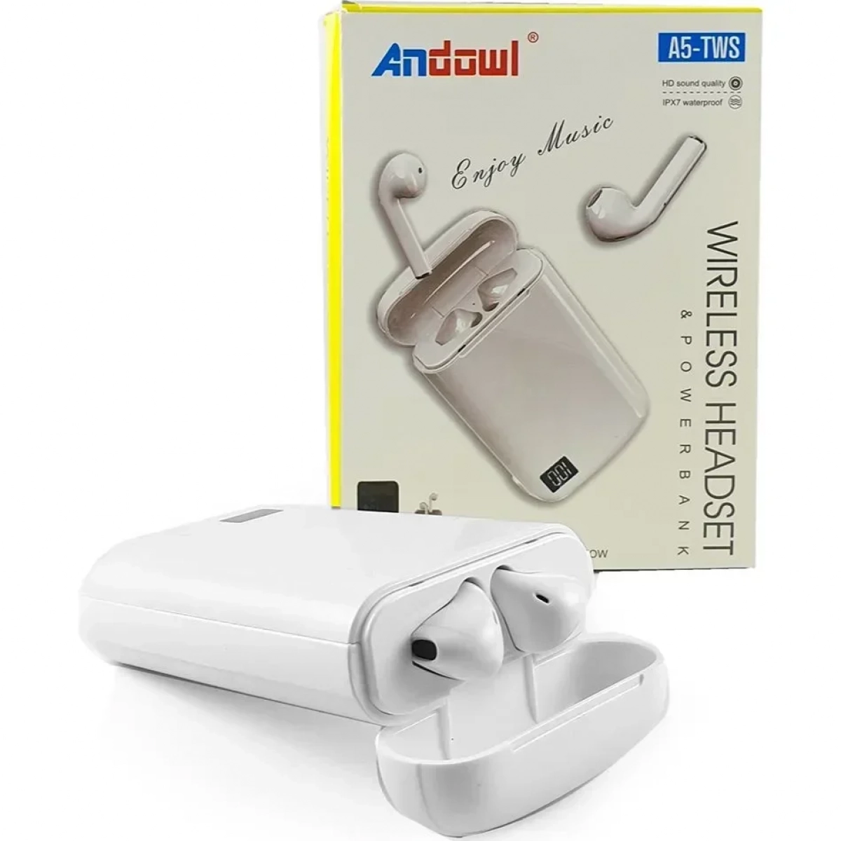 Ασύρματα Ακουστικά A5-TWS Touch Bluetooth White - Θήκη Φόρτισης Powerbank 3600mAh
