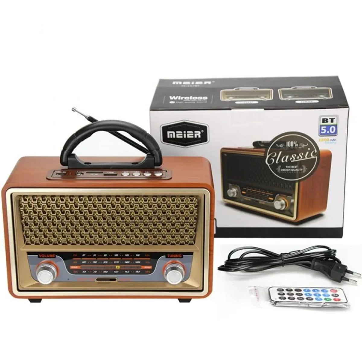 Meier M-157BT Retro Επιτραπέζιο Ραδιόφωνο Επαναφορτιζόμενο με USB Καφέ
