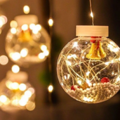 Χριστουγεννιάτικη Κουρτίνα Led 3Μ με 10 Φωτιζόμενες Διάφανες Πλαστικές Μπάλες με Καμπανάκια, Χιόνι (6162-08) gforgadget