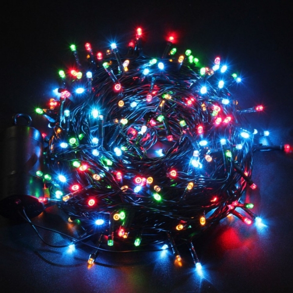 100 Λαμπάκια LED Πολύχρωμα Με Πρόγραμμα Μη Επεκτεινόμενα 9m με Μετασχηματιστή & Πράσινο Καλώδιο