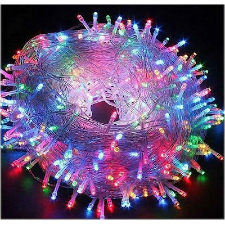 100 Λαμπάκια LED πολύχρωμα με Προγράμματα Σειρά Άσπρο Καλώδιο Ρεύματος 8m T001