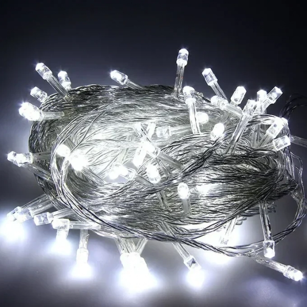 100 Λαμπάκια LED Ψυχρό Λευκό Επεκτάσιμα, Σειρά, Διαφανές Καλώδιο Ρεύματος 8m TnS
