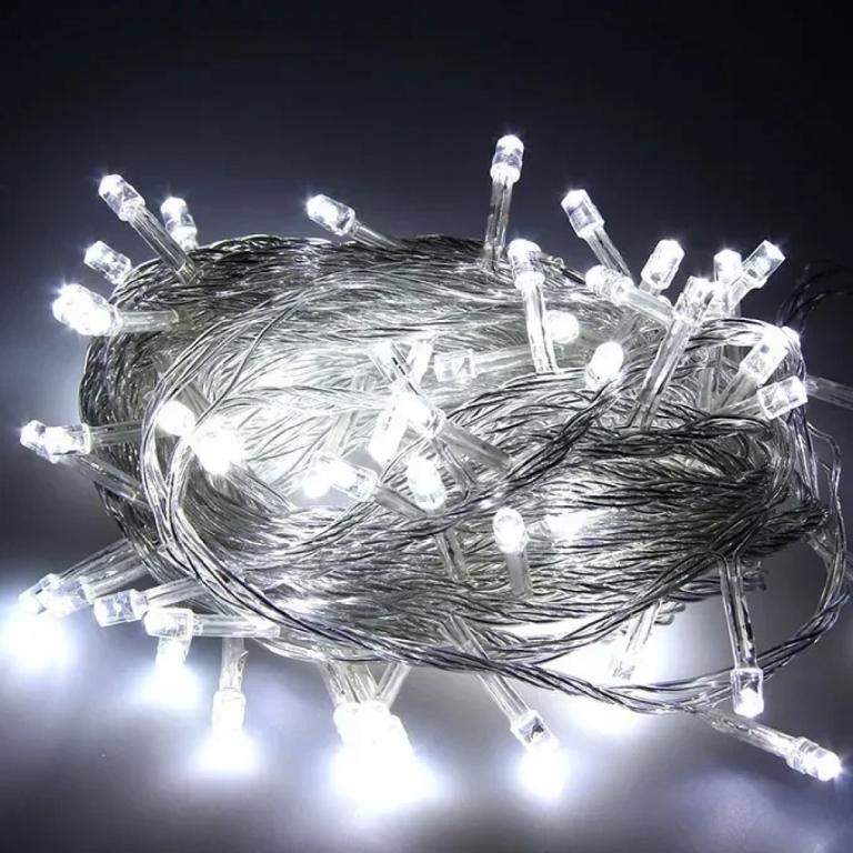 100 Λαμπάκια LED Ψυχρό Λευκό Επεκτάσιμα, Σειρά, Διαφανές Καλώδιο Ρεύματος 8m TnS