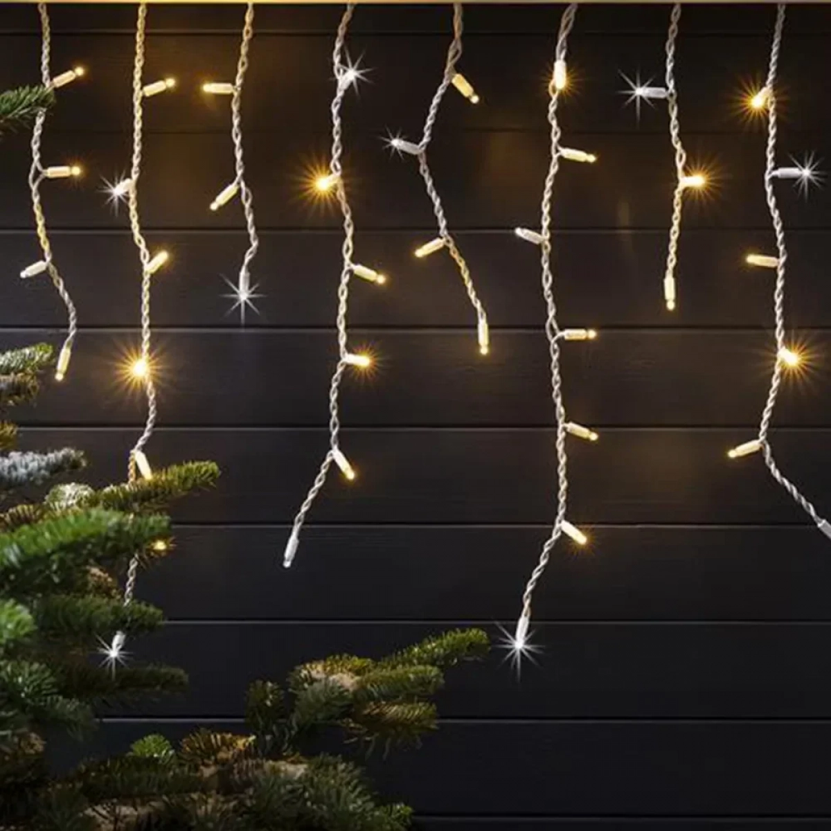 100 Χριστουγεννιάτικα Λαμπάκια LED Θερμό Λευκό Βροχή με Διαφανές Καλώδιο Ρεύματος 1.8m x 60cm TnS