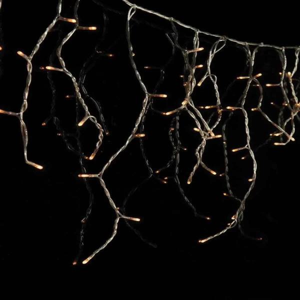 100 LED σε ασύμμετρη κουρτίνα με επέκταση διάφανο καλώδιο λευκό θερμό απαλό φως 230cm Χ 70 εκ