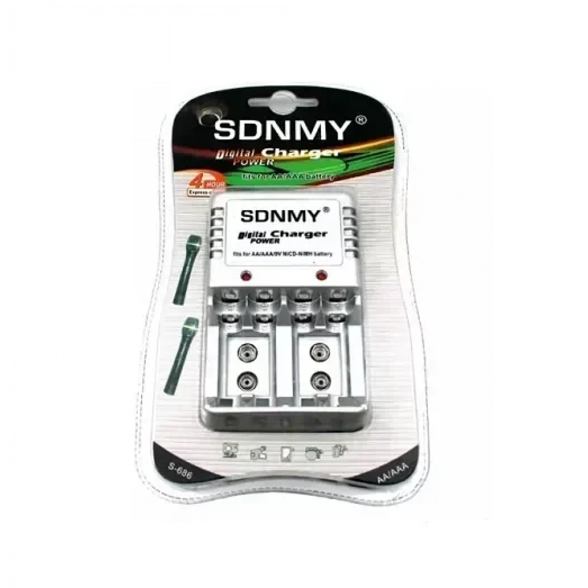 SDNMY S-686 φορτιστής 6 μπαταριών μεγέθους AA/AAA/9V σε Ασημί χρώμα