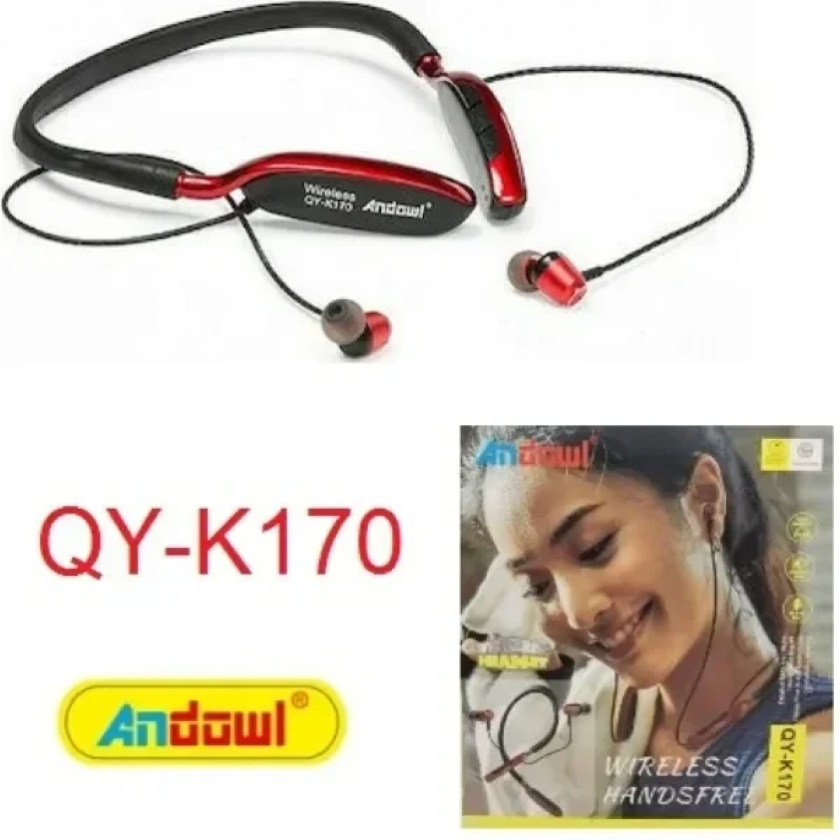 Ασύρματα ακουστικά bluetooth in-ear handsfree κόκκινα Andowl QY-K170 - Image 3