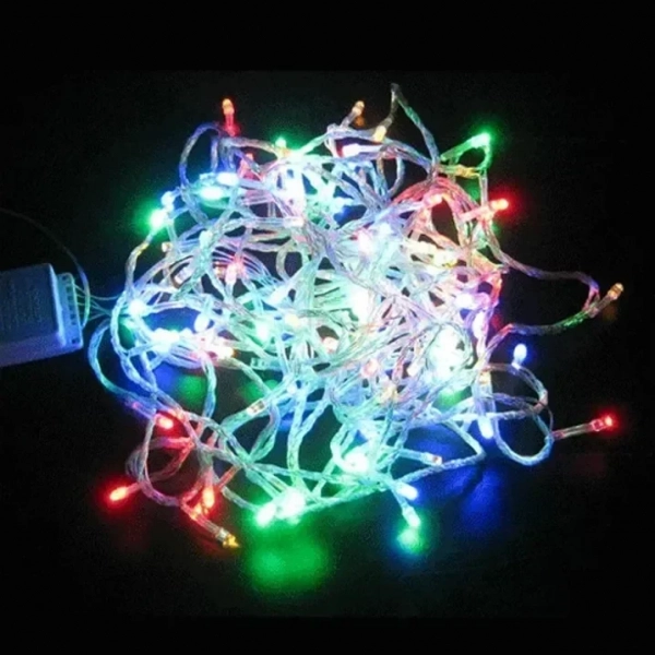 100 Λαμπάκια LED Πολύχρωμα 3mm με Προγράμματα , Σειρά, Διαφανές Καλώδιο Ρεύματος 9m