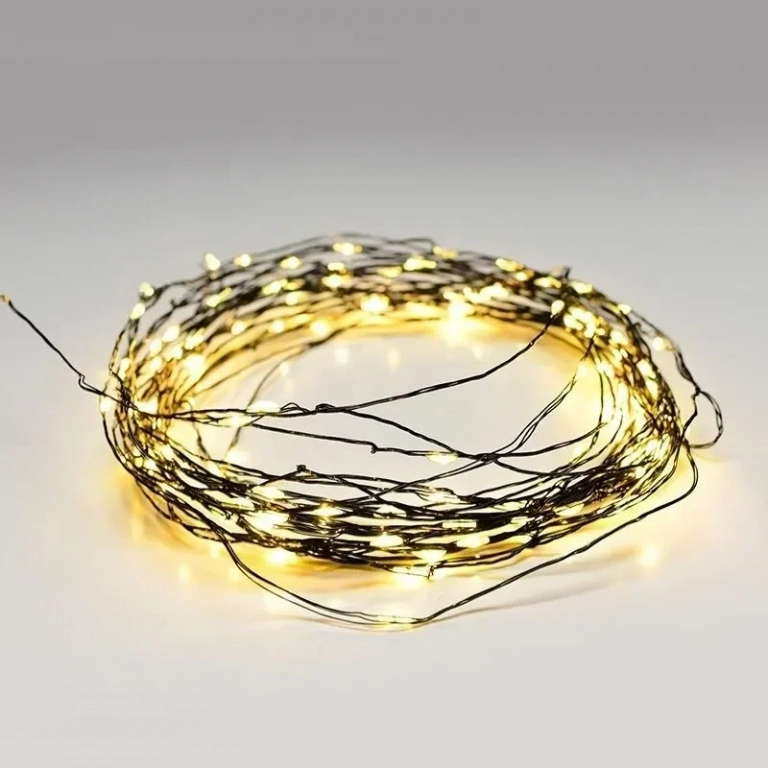 100 Λαμπάκια LED Θερμό Λευκό 3mm με Προγράμματα , Σειρά, Μαύρο Καλώδιο Ρεύματος 13m