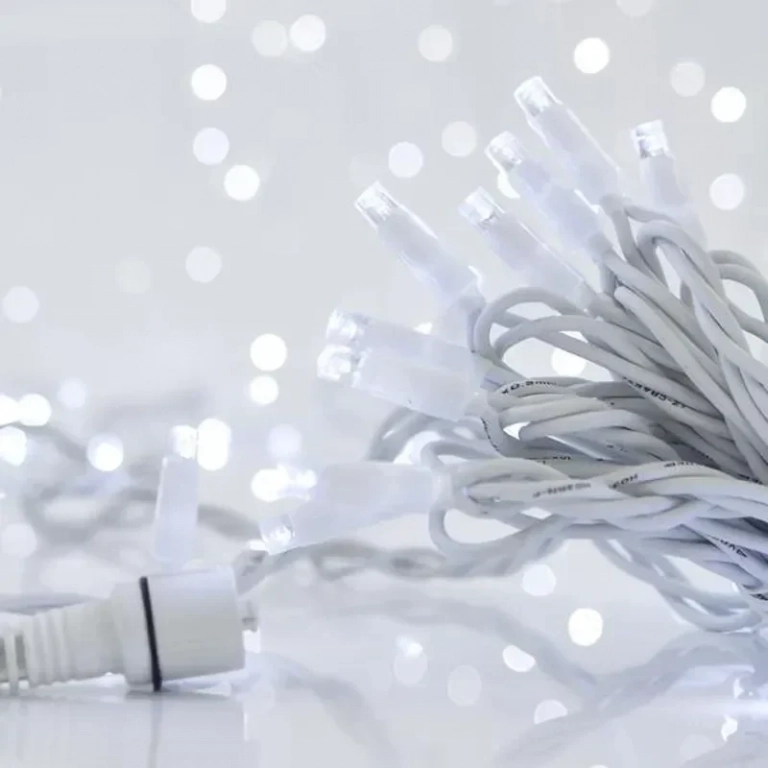 100 Λαμπάκια LED Ψυχρό Λευκό 5mm Επεκτάσιμα , Σειρά, Άσπρο Καλώδιο Ρεύματος 11.6m