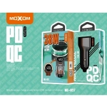 Moxom Φορτιστής Αυτοκινήτου Μαύρος με Θύρες: 2xUSB 1xType-C και Βολτόμετρο Μπαταρίας