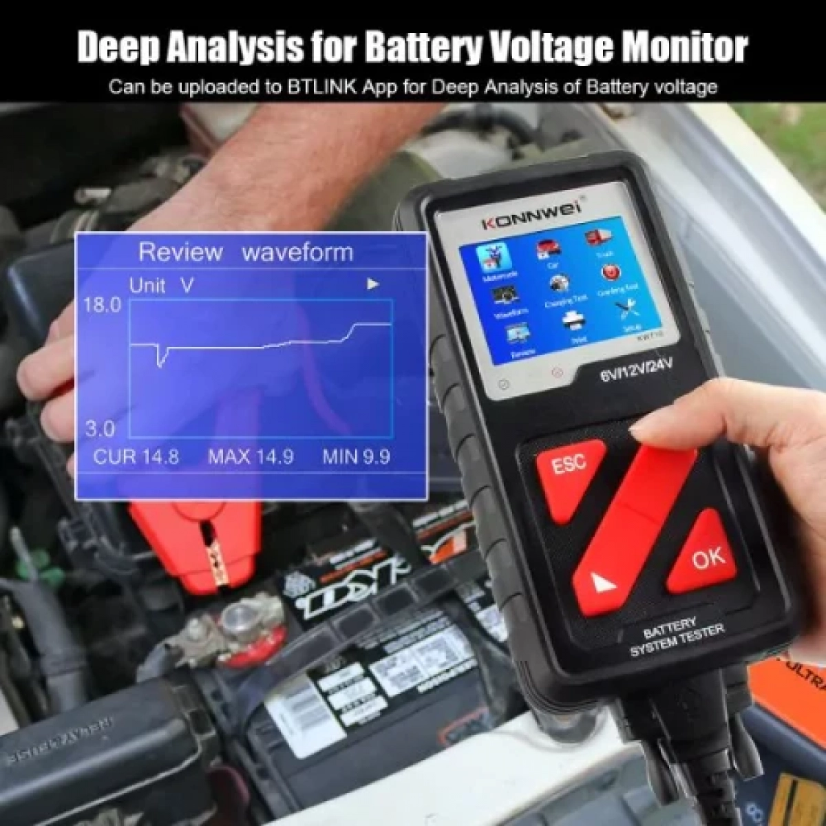 Konnwei Ελεγκτής Ανάλυσης Μπαταριών KW710 Ψηφιακό Battery Tester με Κροκοδειλάκια
